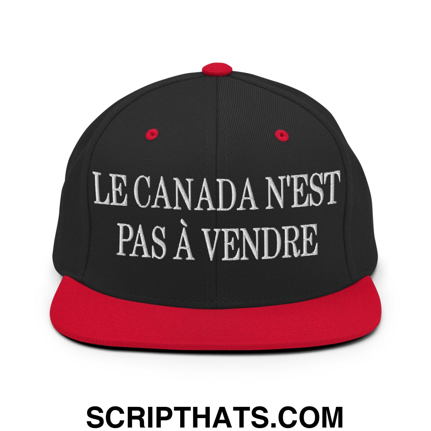 Le Canada N'est Pas À Vendre Embroidered Flat Brim Bill Snapback Hat Black Red
