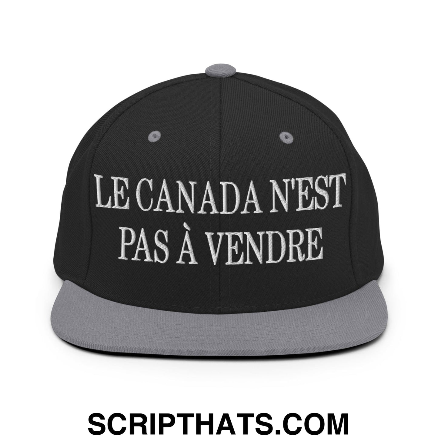 Le Canada N'est Pas À Vendre Embroidered Flat Brim Bill Snapback Hat Black Silver