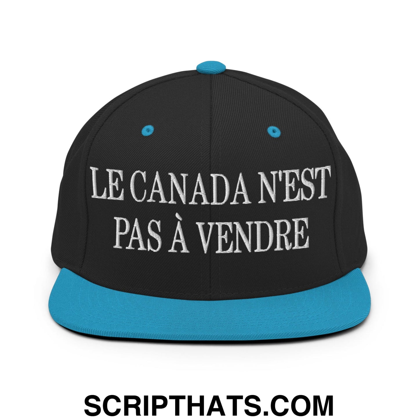 Le Canada N'est Pas À Vendre Embroidered Flat Brim Bill Snapback Hat Black Teal