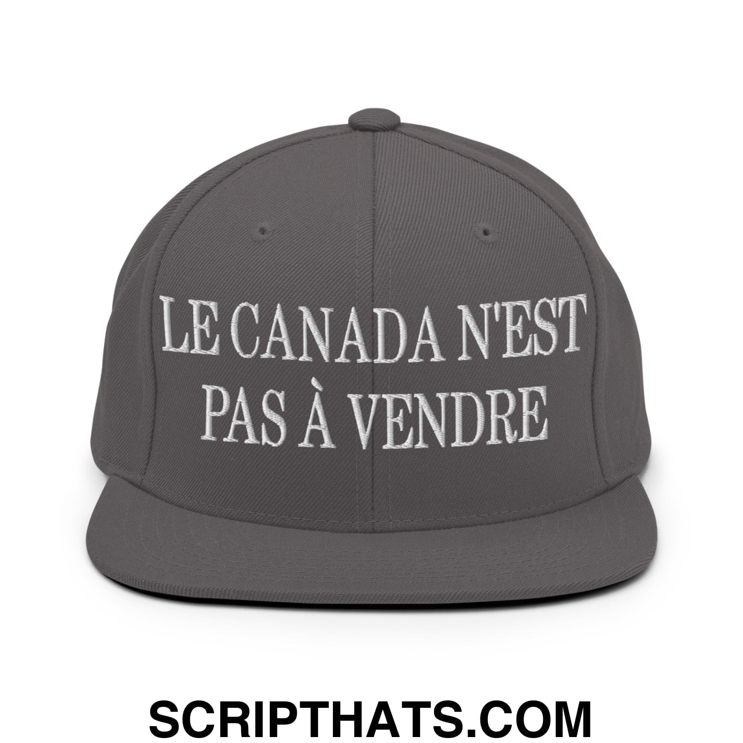 Le Canada N'est Pas À Vendre Embroidered Flat Brim Bill Snapback Hat Dark Grey