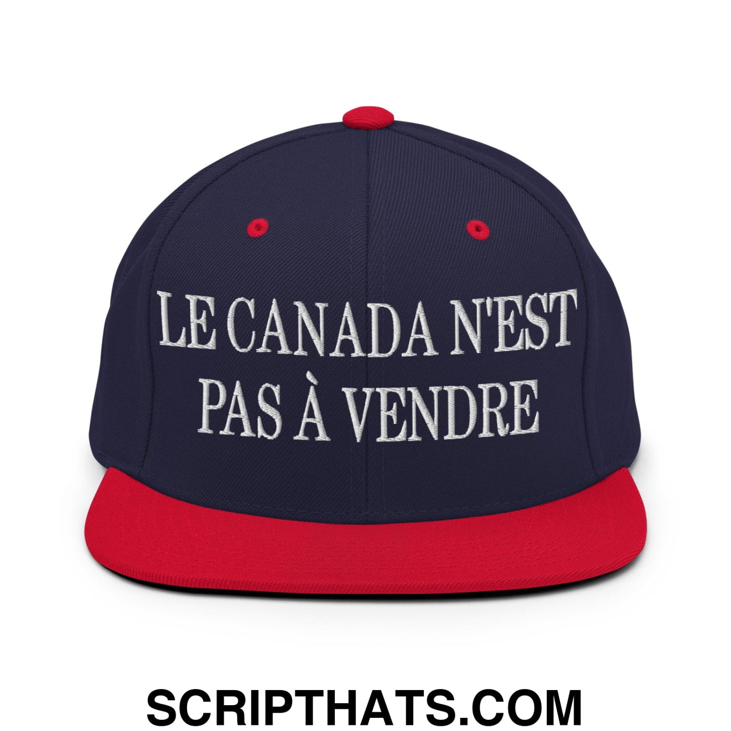 Le Canada N'est Pas À Vendre Embroidered Flat Brim Bill Snapback Hat Navy Red