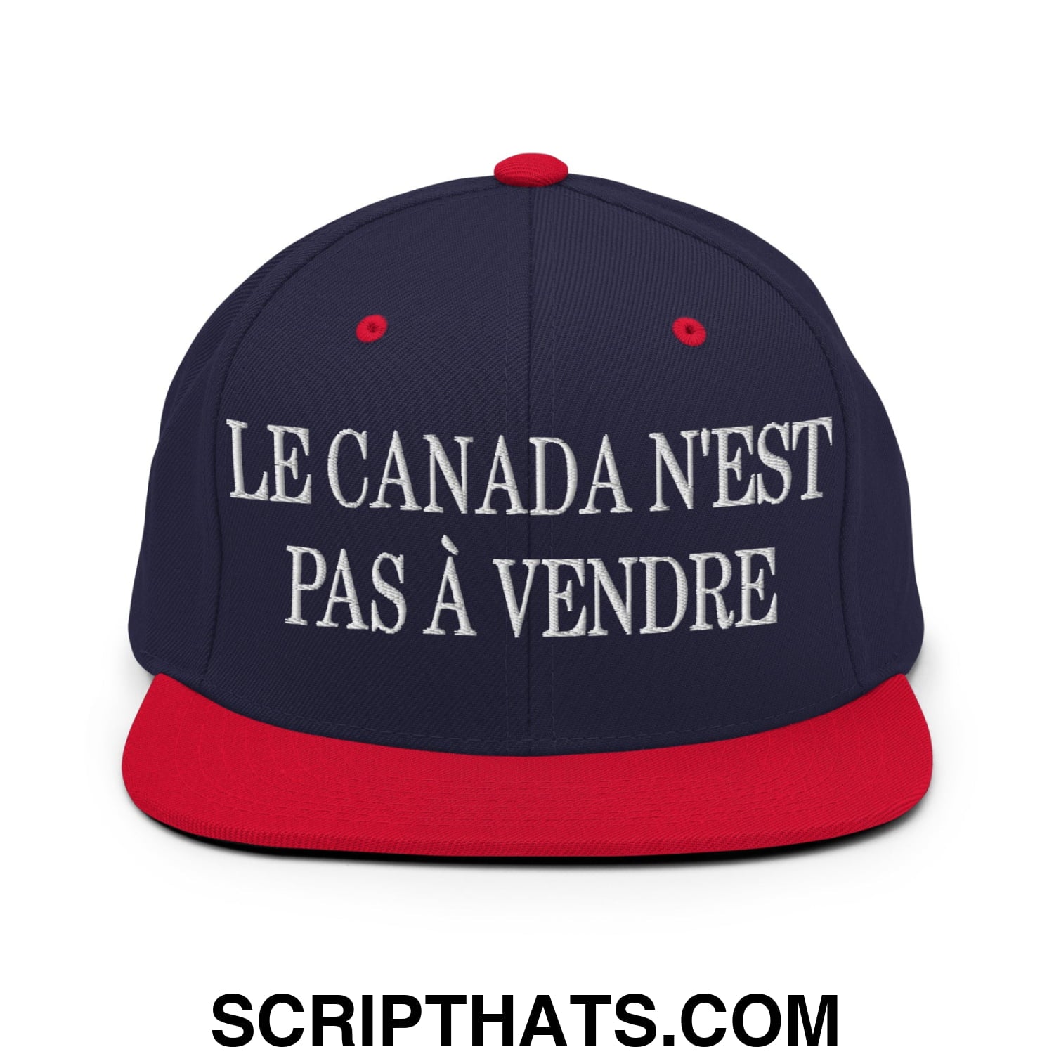 Le Canada N'est Pas À Vendre Embroidered Flat Brim Bill Snapback Hat Navy Red