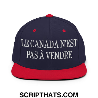 Le Canada N'est Pas À Vendre Embroidered Flat Brim Bill Snapback Hat Navy Red
