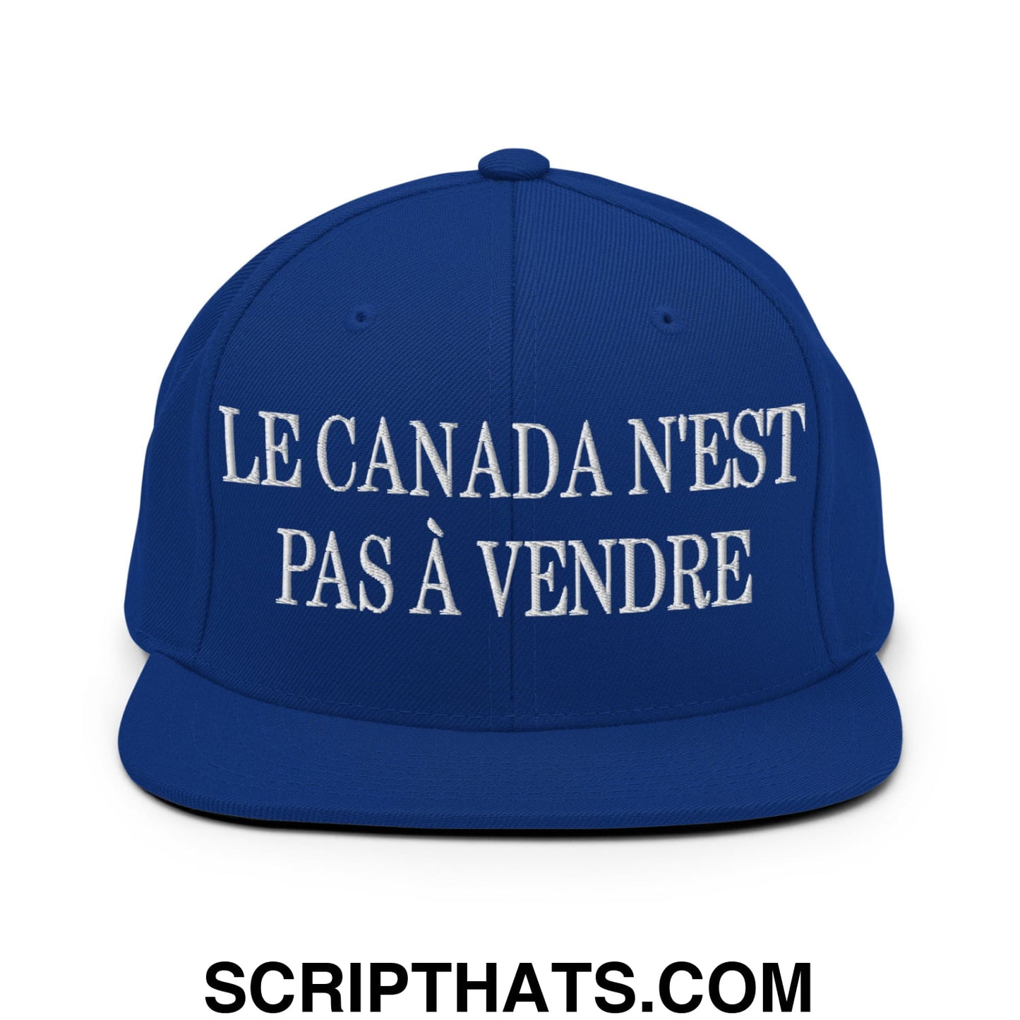 Le Canada N'est Pas À Vendre Embroidered Flat Brim Bill Snapback Hat Royal Blue