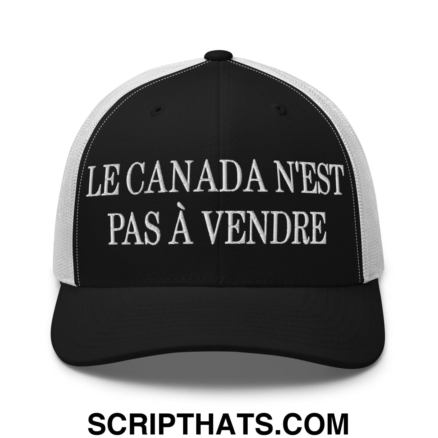 Le Canada N'est Pas À Vendre Embroidered Retro Mesh Trucker Hat Black White