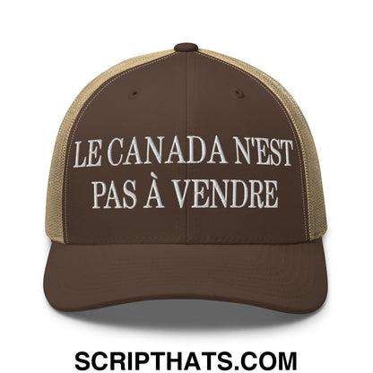 Le Canada N'est Pas À Vendre Embroidered Retro Mesh Trucker Hat Brown Khaki
