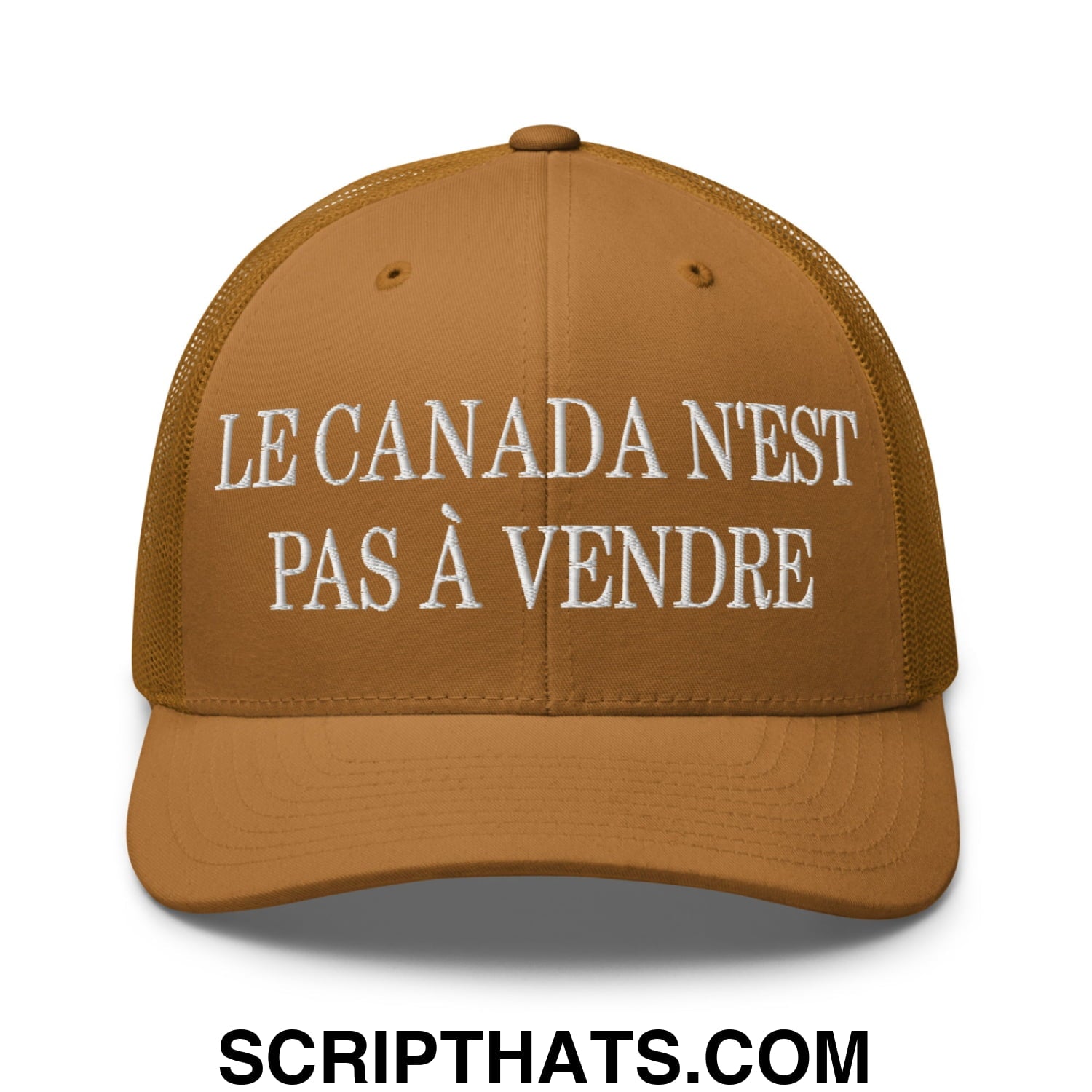 Le Canada N'est Pas À Vendre Embroidered Retro Mesh Trucker Hat Caramel