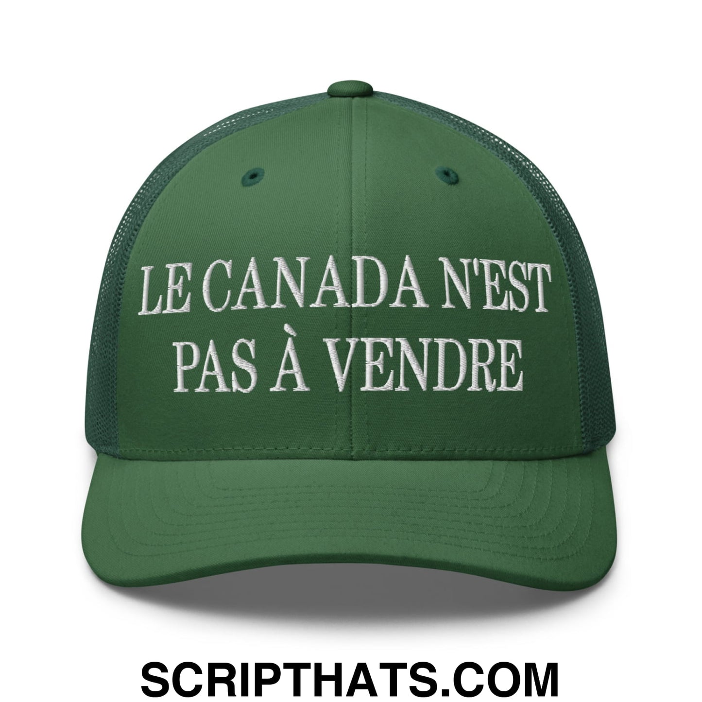 Le Canada N'est Pas À Vendre Embroidered Retro Mesh Trucker Hat Evergreen