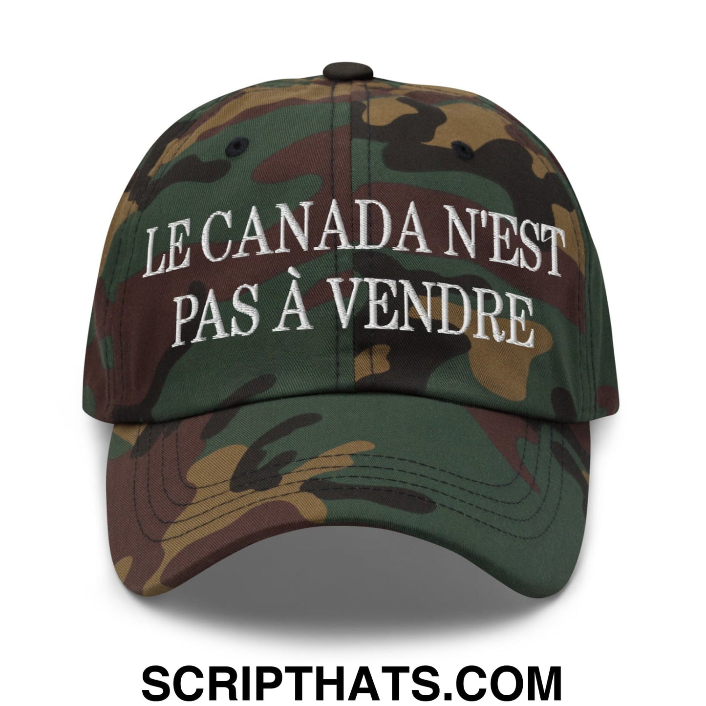 Le Canada N'est Pas À Vendre Embroidered Unstructured Dad Hat Green Camo
