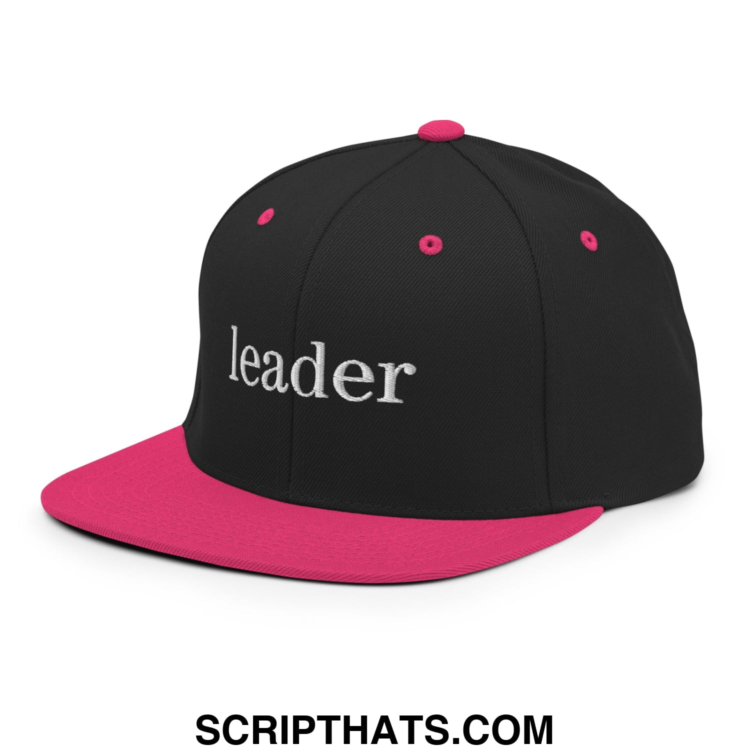 Leader Embroidered Flat Bill Brim Snapback Hat Black Neon Pink