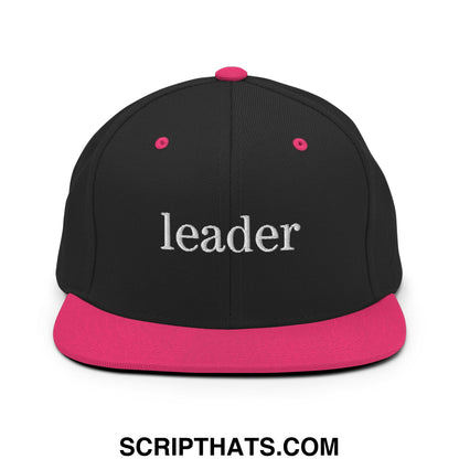 Leader Embroidered Flat Bill Brim Snapback Hat Black Neon Pink