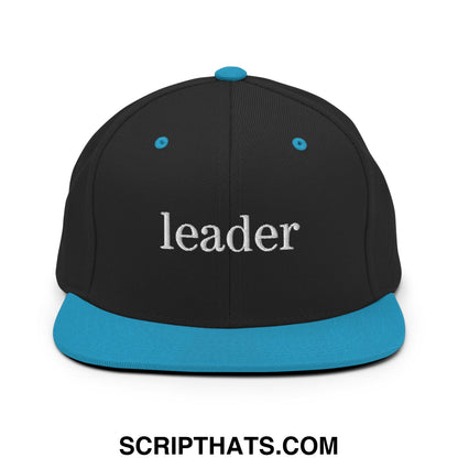 Leader Embroidered Flat Bill Brim Snapback Hat Black Teal