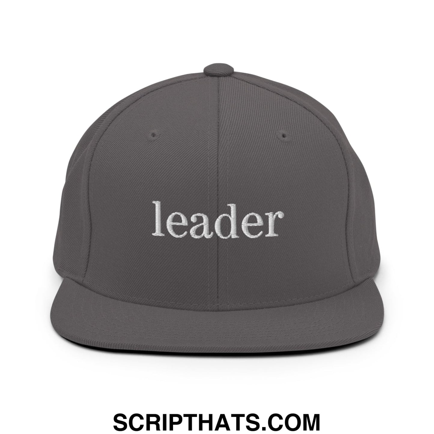 Leader Embroidered Flat Bill Brim Snapback Hat Dark Grey