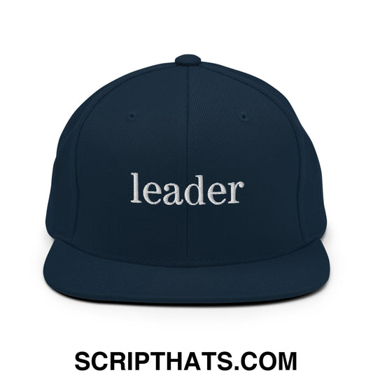 Leader Embroidered Flat Bill Brim Snapback Hat Dark Navy
