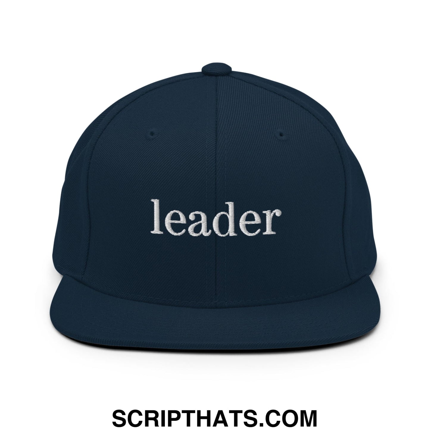 Leader Embroidered Flat Bill Brim Snapback Hat Dark Navy