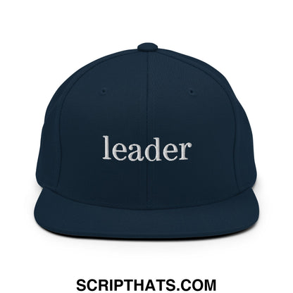 Leader Embroidered Flat Bill Brim Snapback Hat Dark Navy