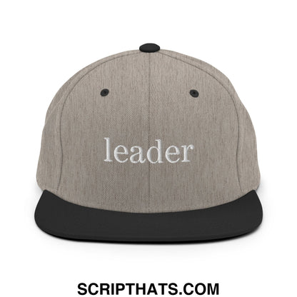 Leader Embroidered Flat Bill Brim Snapback Hat Heather Black
