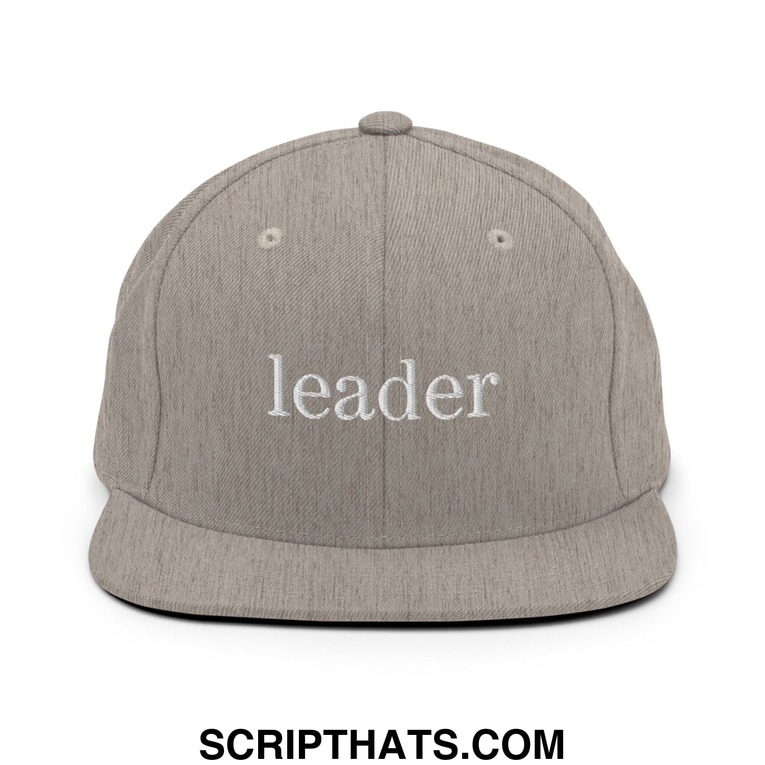 Leader Embroidered Flat Bill Brim Snapback Hat Heather Grey