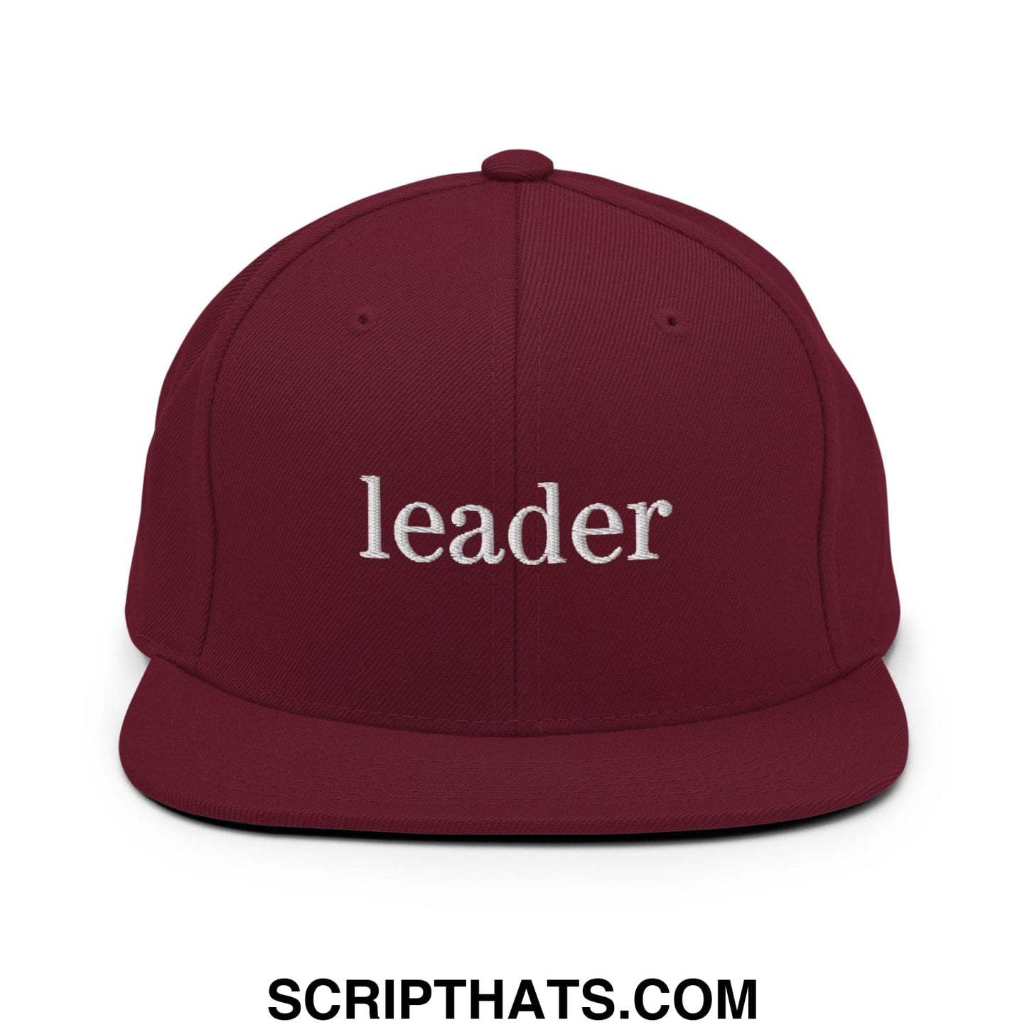 Leader Embroidered Flat Bill Brim Snapback Hat Maroon