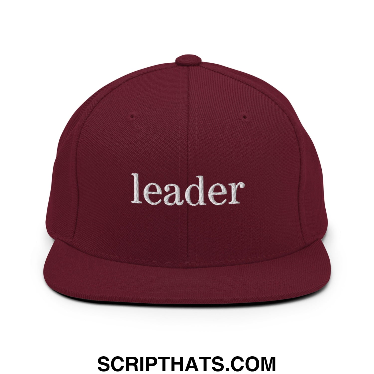Leader Embroidered Flat Bill Brim Snapback Hat Maroon