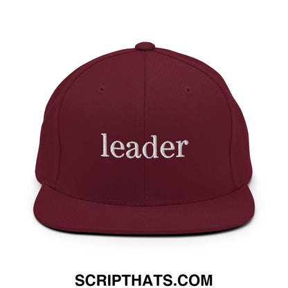 Leader Embroidered Flat Bill Brim Snapback Hat Maroon