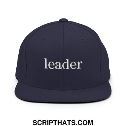 Leader Embroidered Flat Bill Brim Snapback Hat Navy