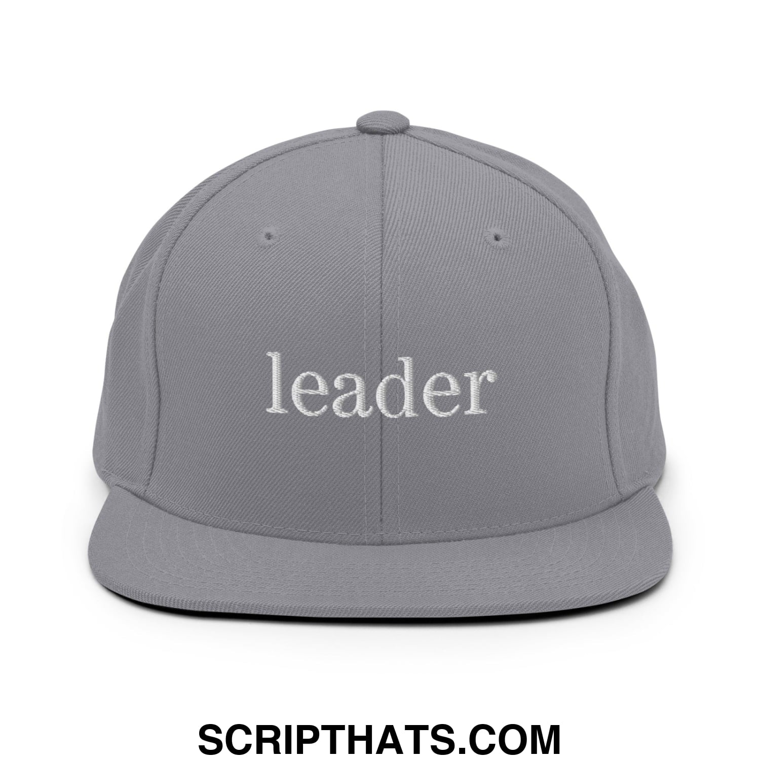 Leader Embroidered Flat Bill Brim Snapback Hat Silver