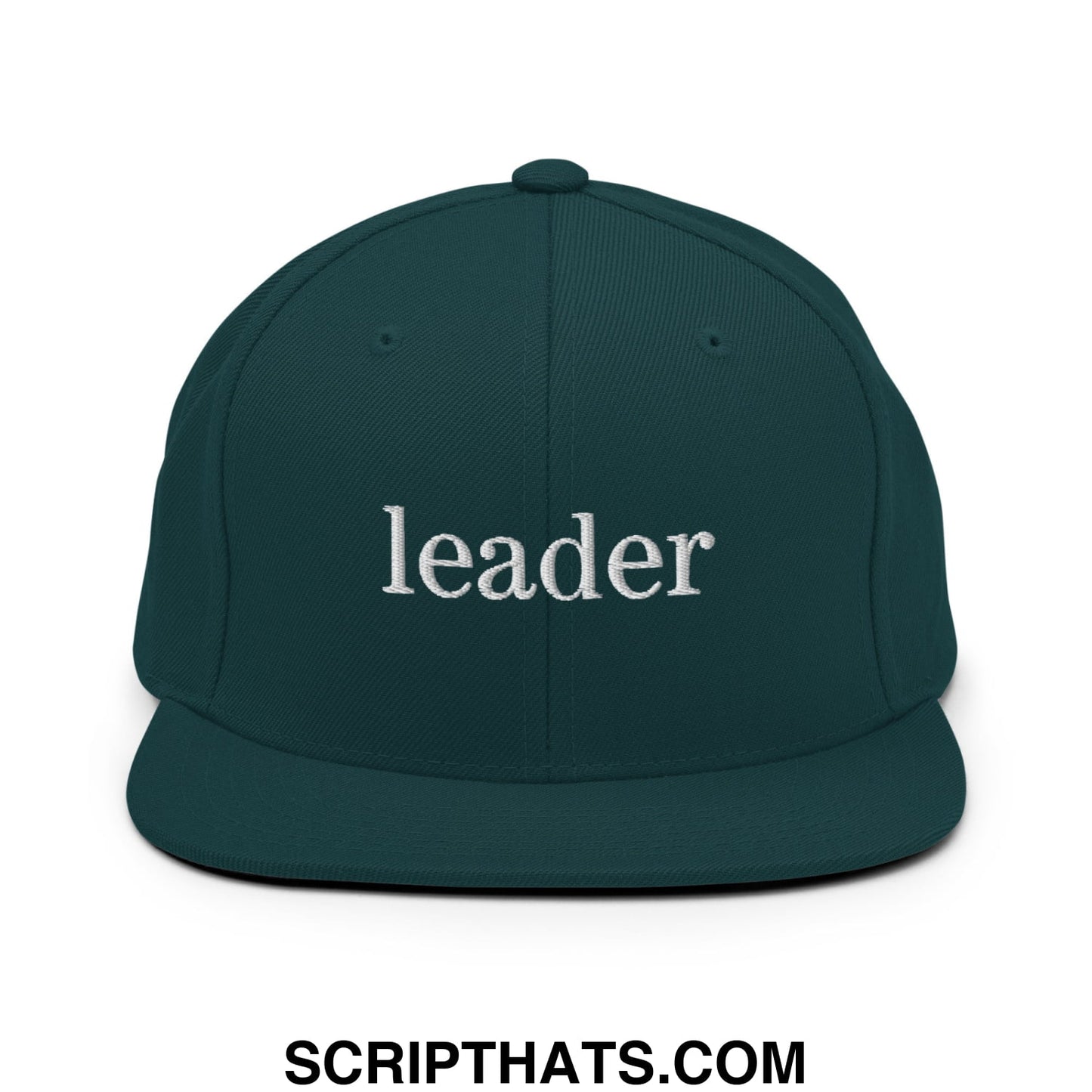 Leader Embroidered Flat Bill Brim Snapback Hat Spruce