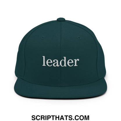 Leader Embroidered Flat Bill Brim Snapback Hat Spruce
