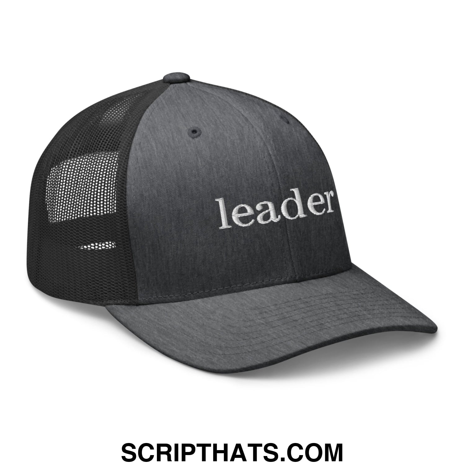 Leader Embroidered Mesh Trucker Hat Dark Heather Gray