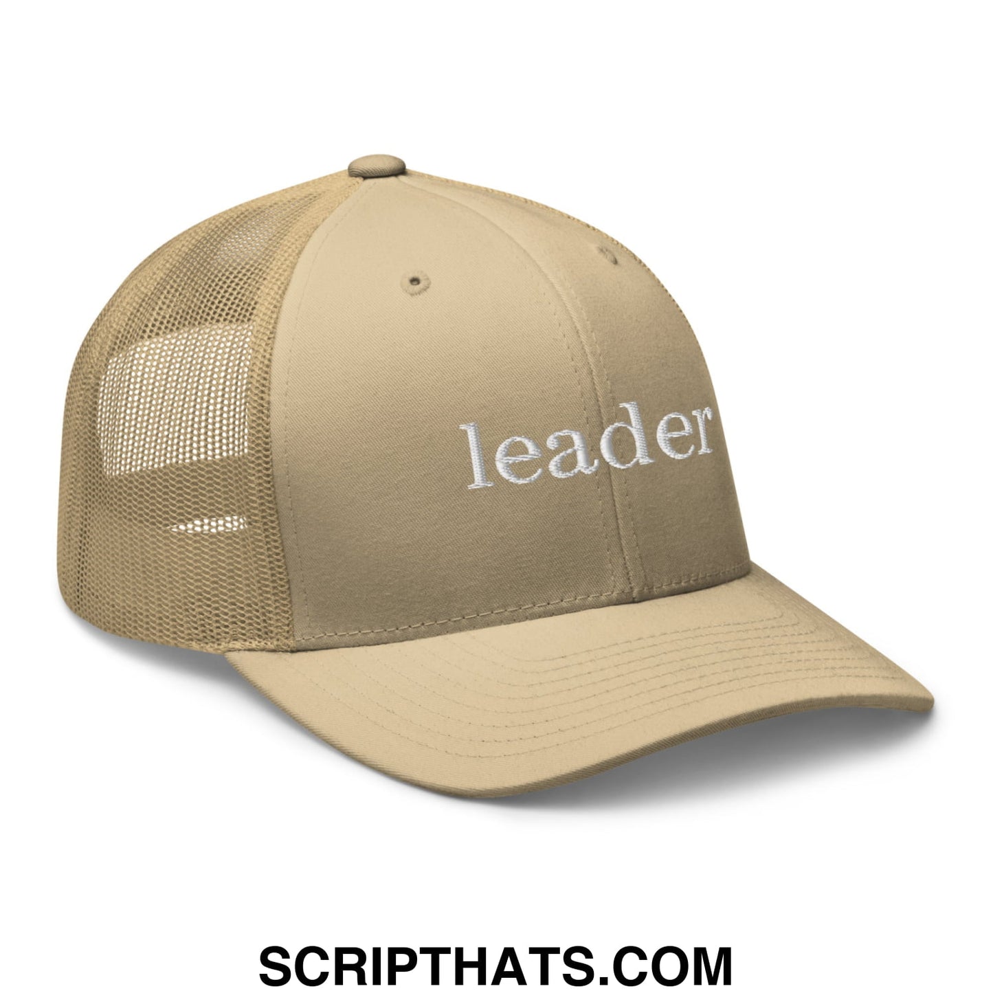 Leader Embroidered Mesh Trucker Hat Khaki