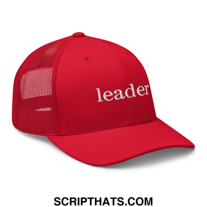 Leader Embroidered Mesh Trucker Hat Red