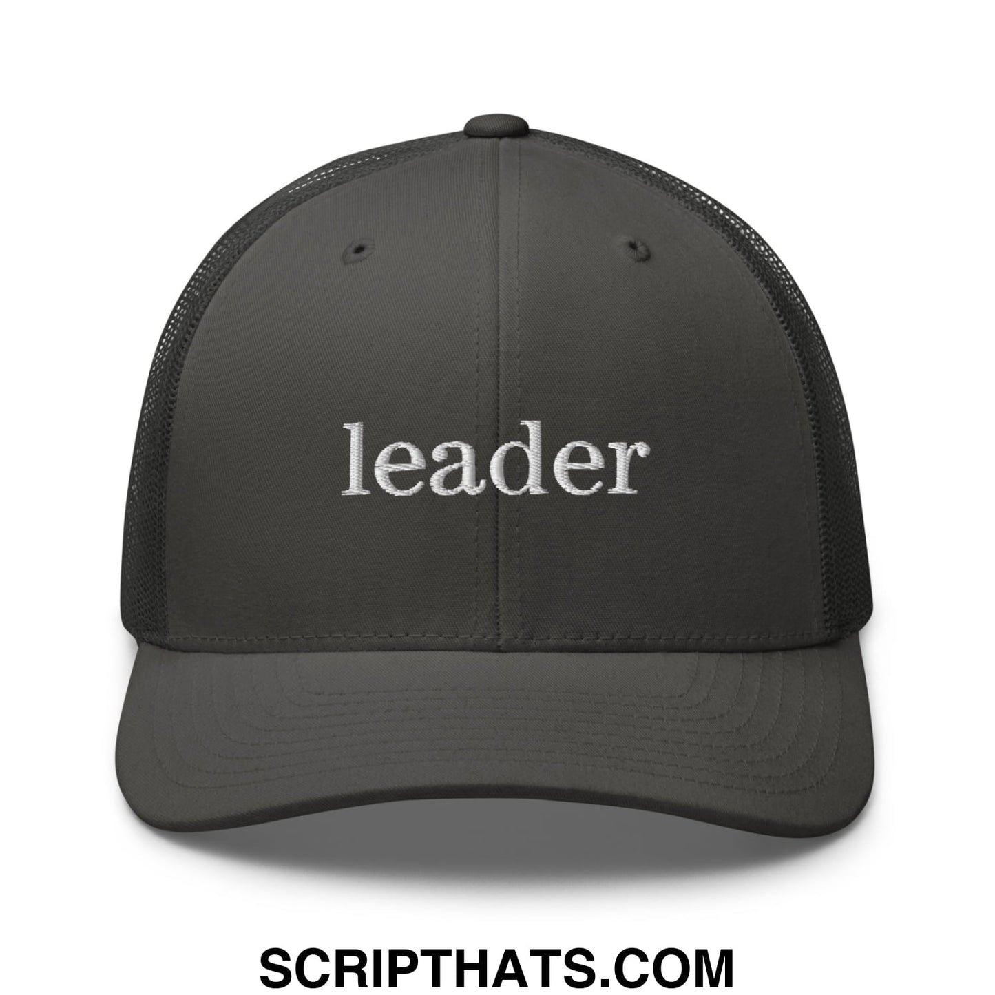 Leader Embroidered Mesh Trucker Hat Charcoal
