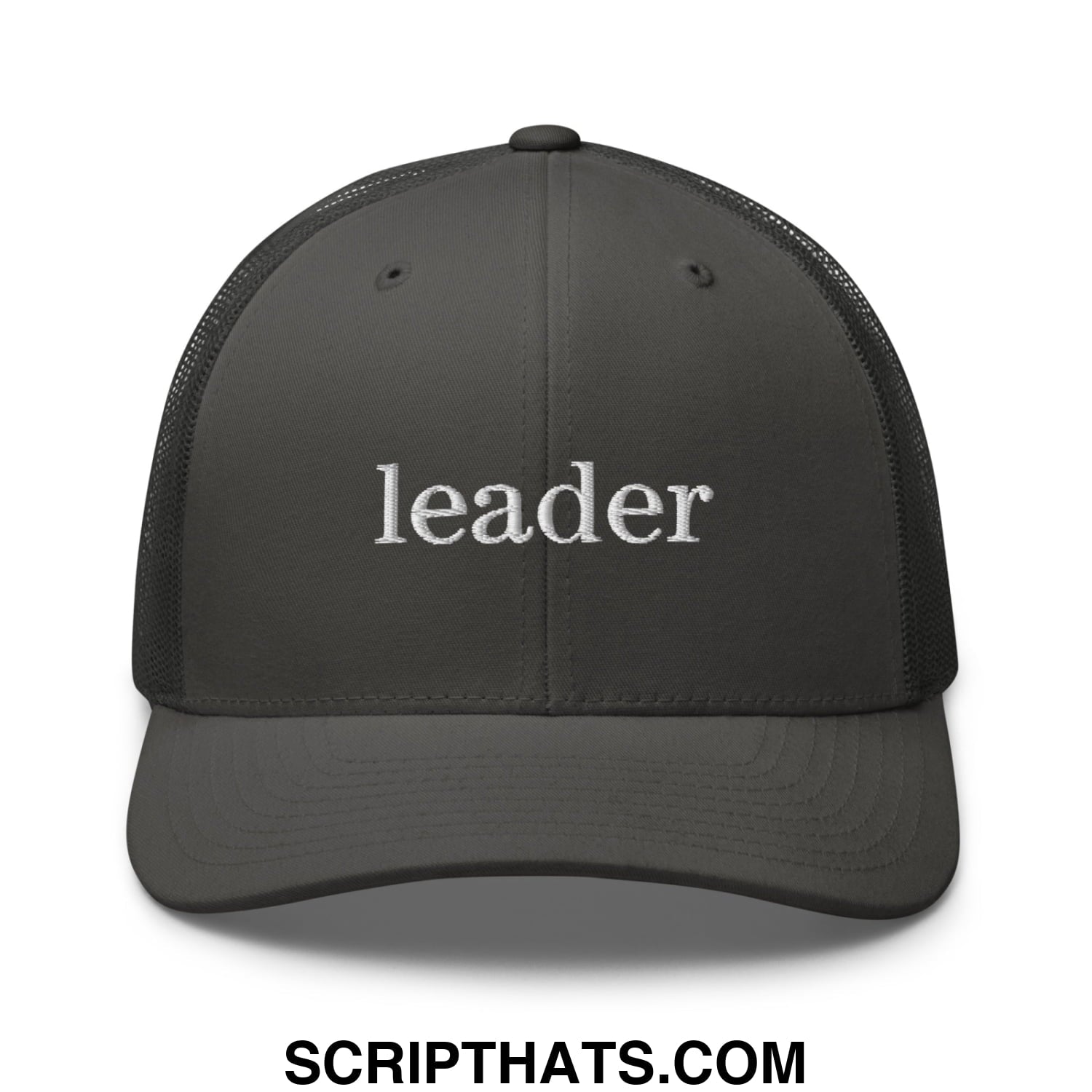 Leader Embroidered Mesh Trucker Hat Charcoal