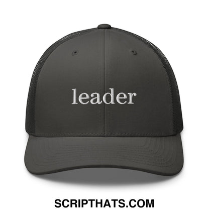 Leader Embroidered Mesh Trucker Hat Charcoal