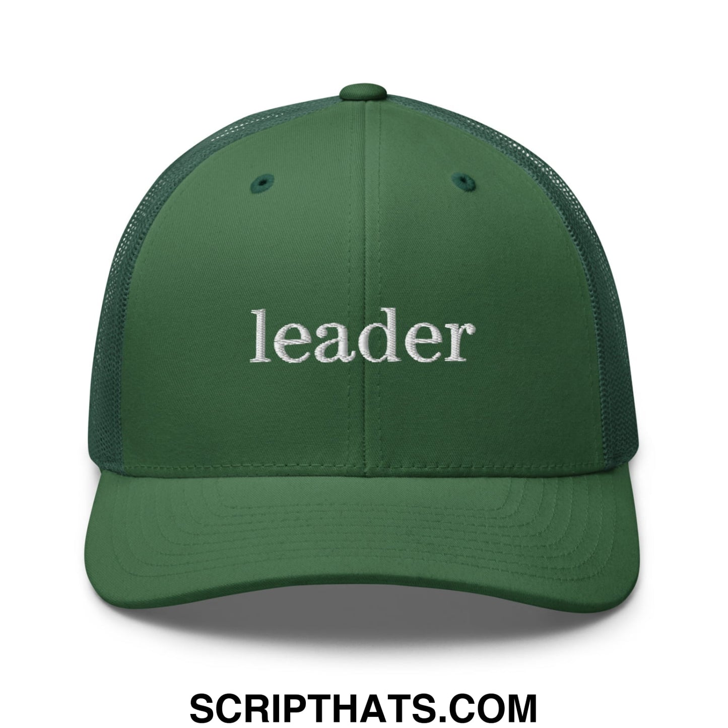 Leader Embroidered Mesh Trucker Hat Evergreen