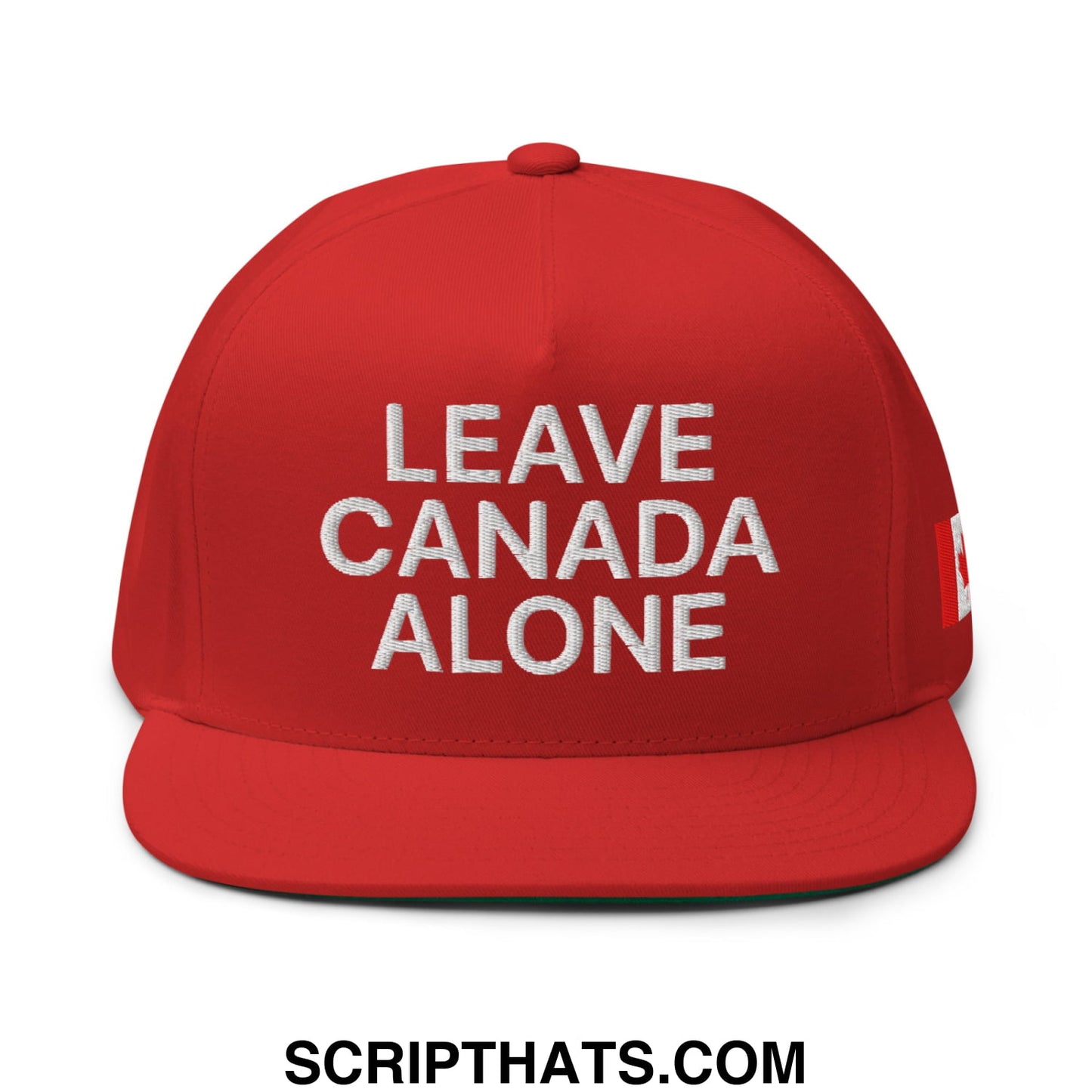 Leave Canada Alone Canada Flag Embroidered Flat Bill Brim 5 Panel Snapback Hat Red