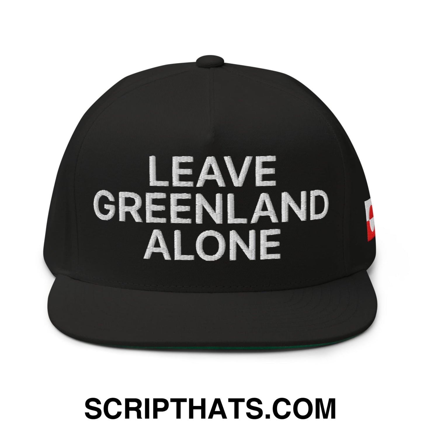 Leave Greenland Alone Embroidered Flat Bill Brim 5 Panel Snapback Hat Black