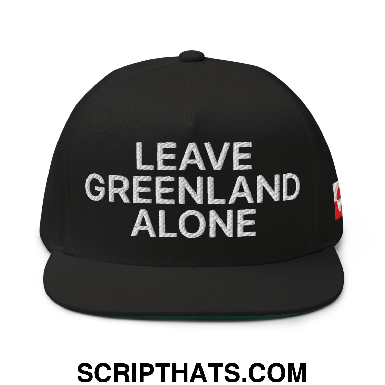 Leave Greenland Alone Embroidered Flat Bill Brim 5 Panel Snapback Hat Black