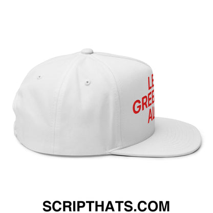 Leave Greenland Alone Embroidered Flat Bill Brim 5 Panel Snapback Hat White