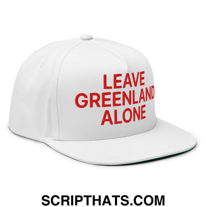 Leave Greenland Alone Embroidered Flat Bill Brim 5 Panel Snapback Hat White