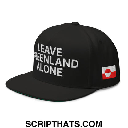 Leave Greenland Alone Embroidered Flat Bill Brim 5 Panel Snapback Hat Black