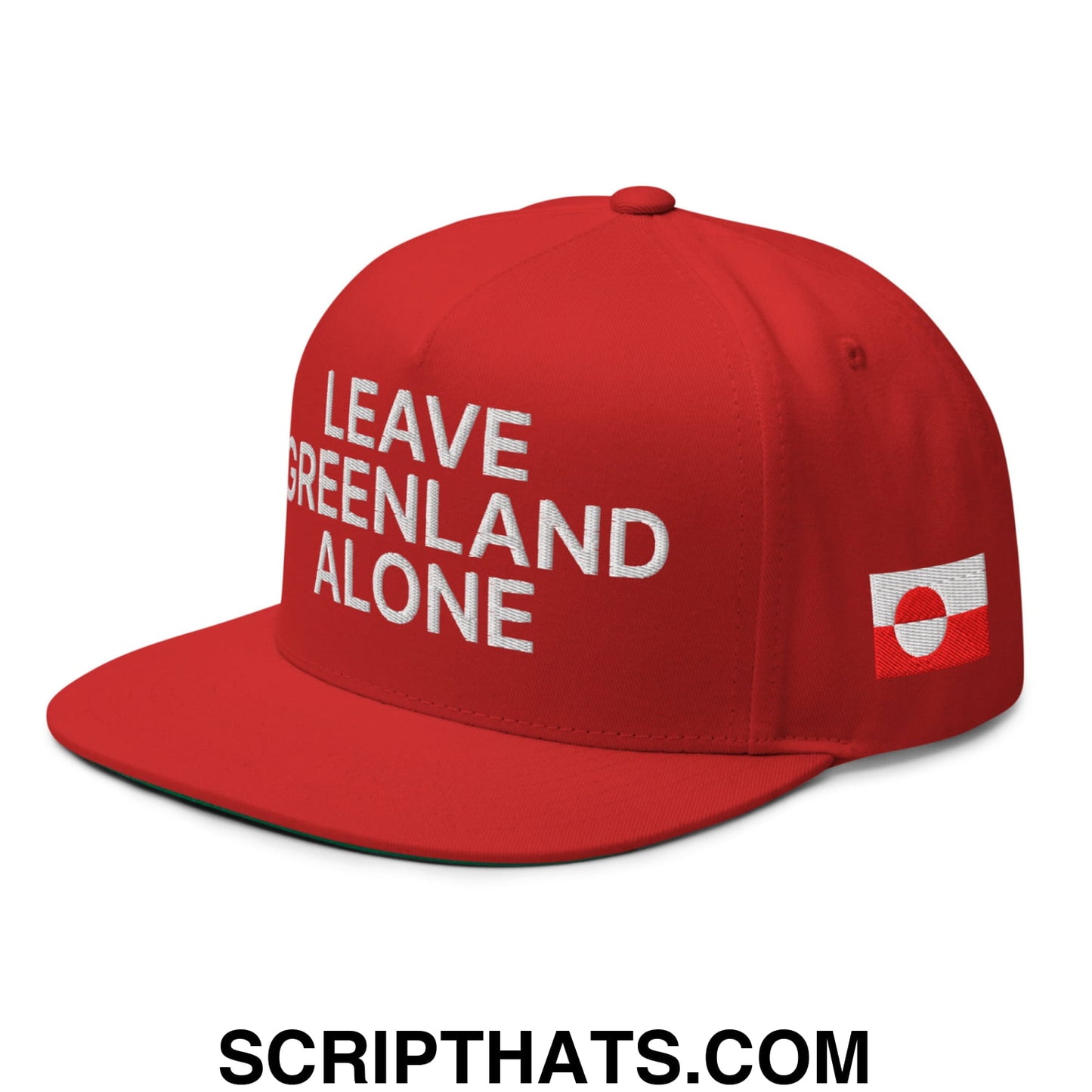 Leave Greenland Alone Embroidered Flat Bill Brim 5 Panel Snapback Hat Red