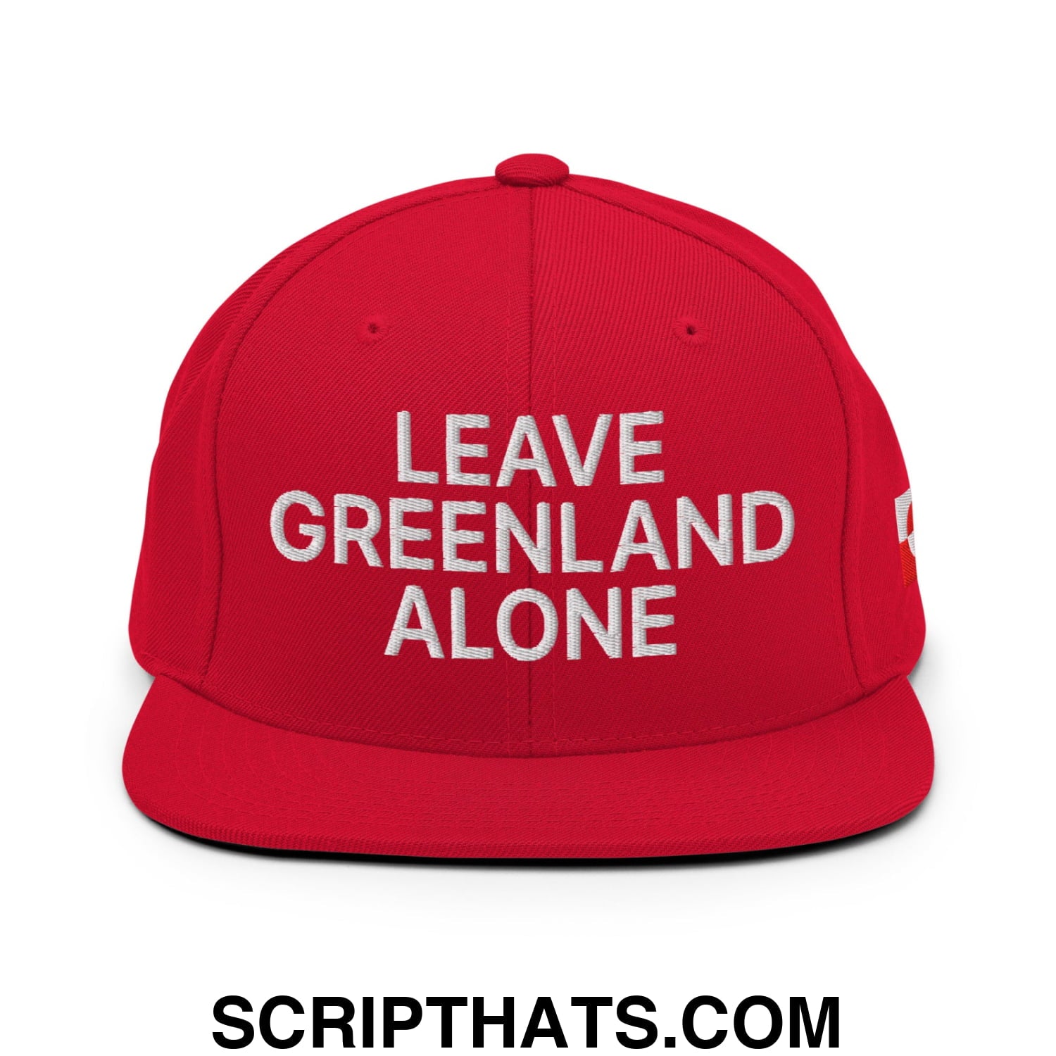 Leave Greenland Alone Embroidered Flat Bill Brim Snapback Hat Red