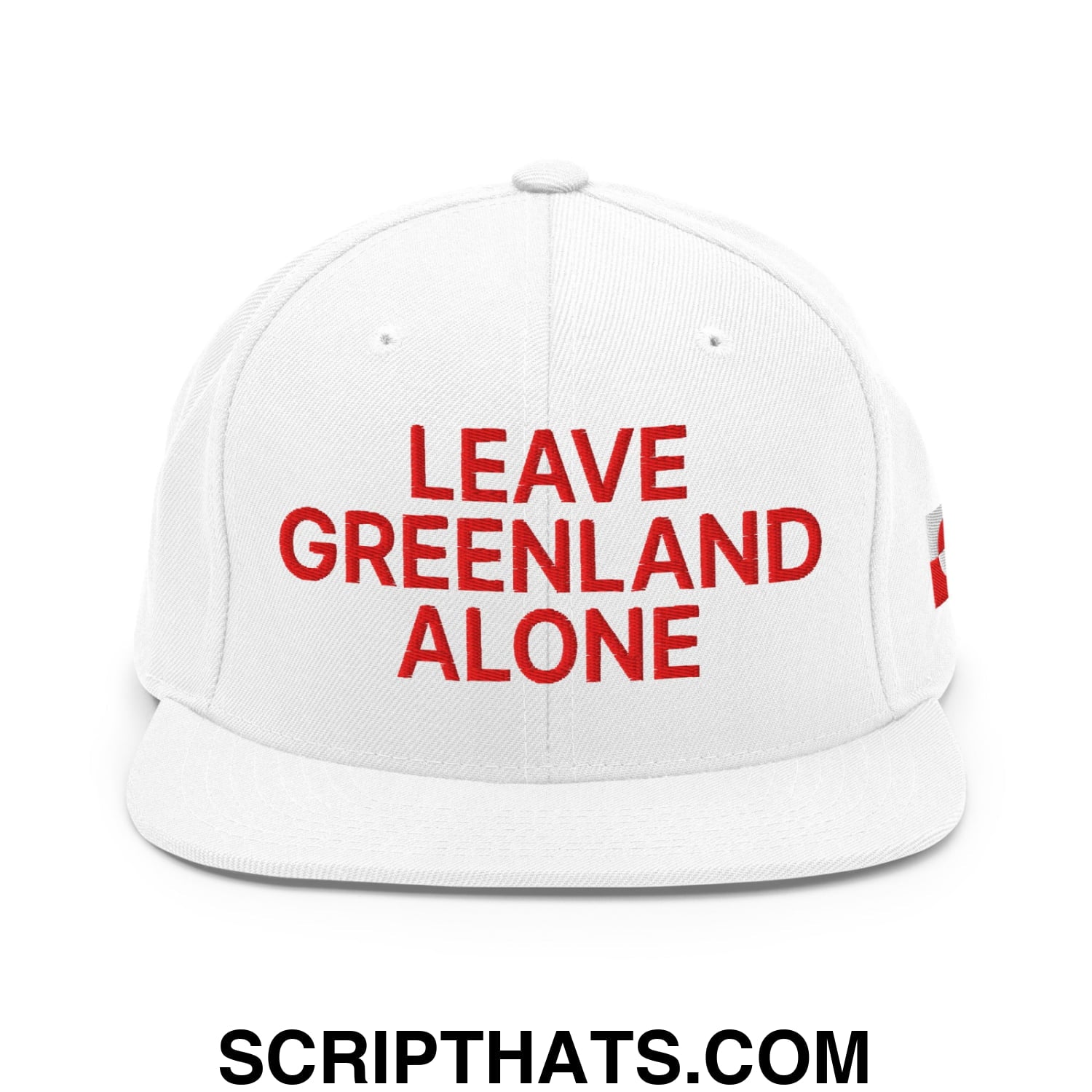 Leave Greenland Alone Embroidered Flat Bill Brim Snapback Hat White