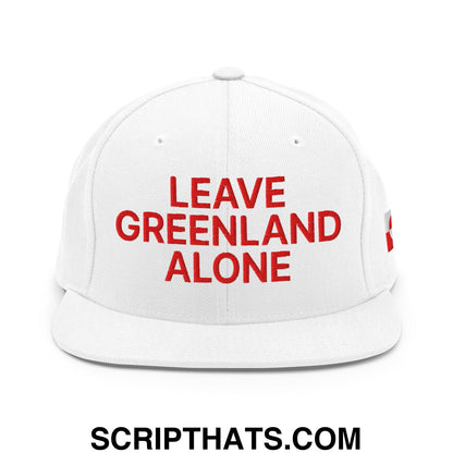 Leave Greenland Alone Embroidered Flat Bill Brim Snapback Hat White