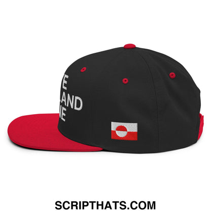 Black and red snapback hat with white iceland embroidery and small iceland flag on the side flat bill brim