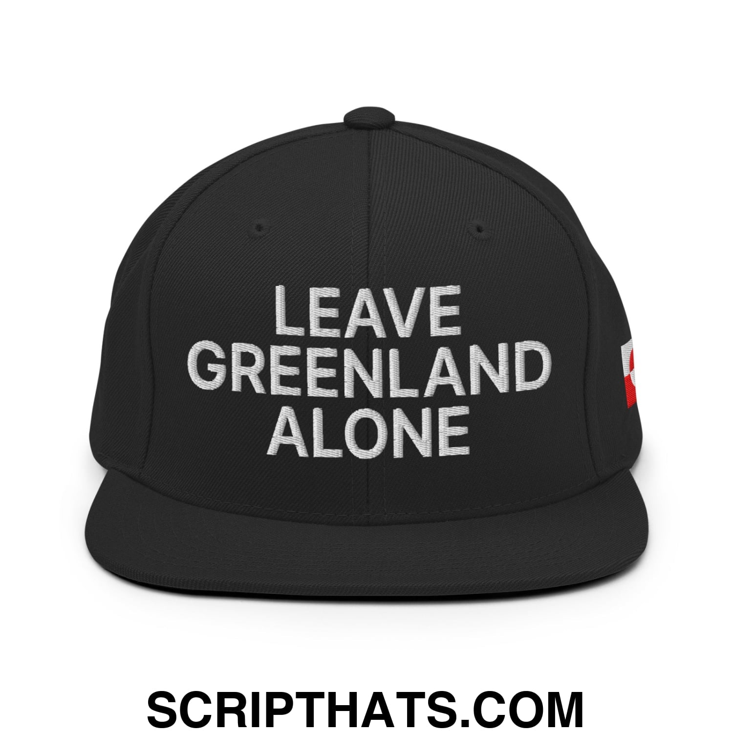 Leave Greenland Alone Embroidered Flat Bill Brim Snapback Hat Black