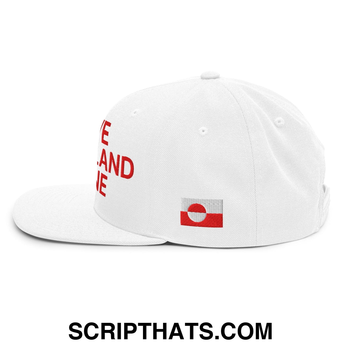 Leave Greenland Alone Embroidered Flat Bill Brim Snapback Hat White