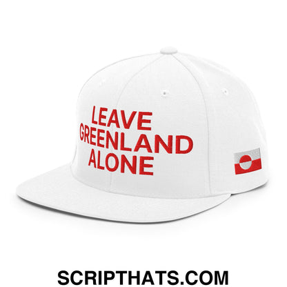 Leave Greenland Alone Embroidered Flat Bill Brim Snapback Hat White
